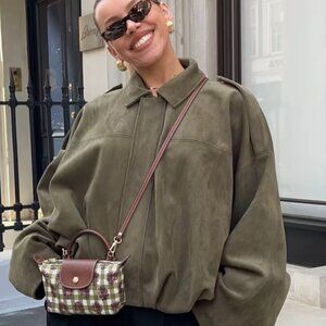 Zara faux suede jacket in khaki green